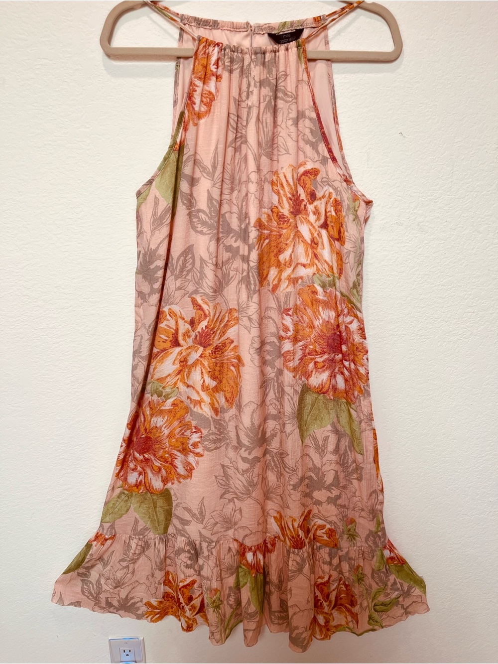 Mlle Gabrielle Pink & Orange Floral Halter Style Midi Dress